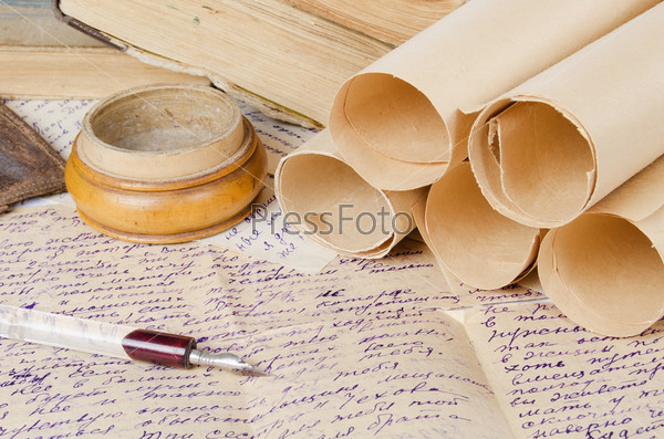 Many ancient scrolls on old letters