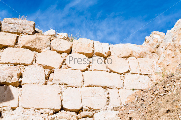 brick stone inner wall of ancient crusader Kerak castle, Jordan