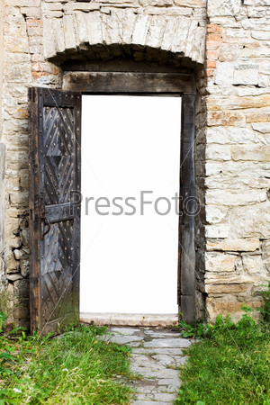An image of open iron door of a fortress