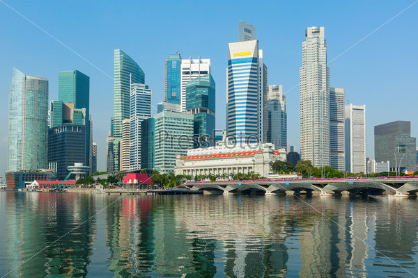 Singapore Business District Skyscrapers And Marina Bay In Day
