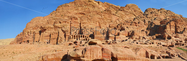 Stock Photo: Caves in lost city of world wonder Petra, Jordan