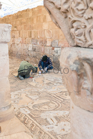 restoration works in Byzantine church in Petra