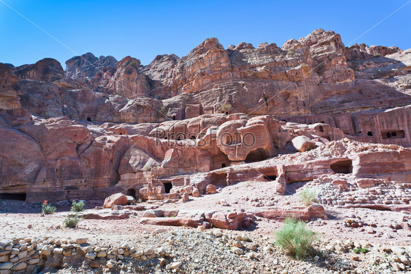 tombs in rocks on Facade Street in Petra