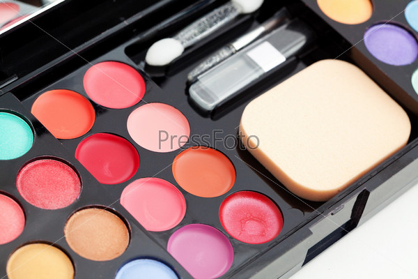 Make-up colorful eyeshadow palette closeup