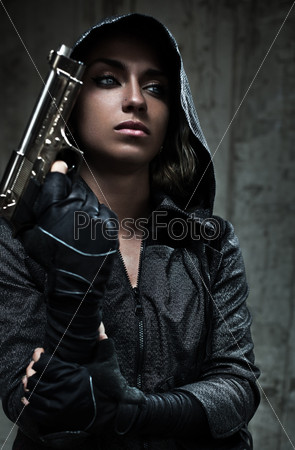 Danger woman with gun
