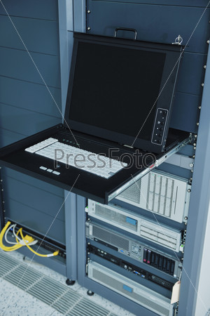 network server room with computers for digital tv ip communications and internet