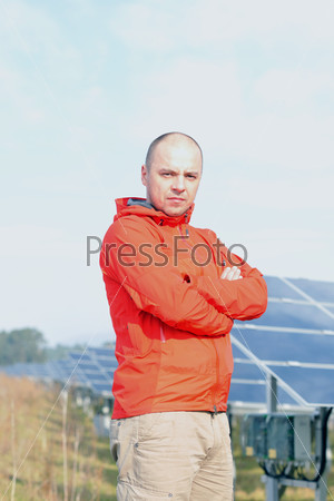 Male solar panel engineer at work place
