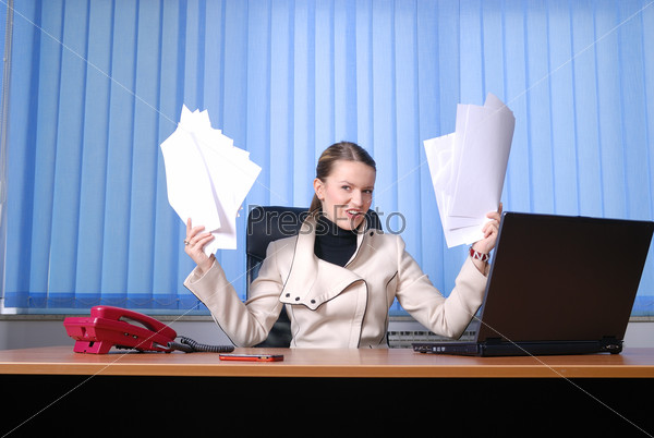 businesswoman holding empty documents
