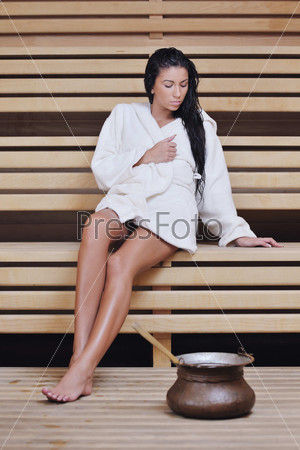 Young woman take a steam bath