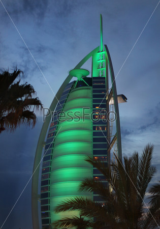 DUBAI, UNITED ARAB EMIRATES - APRIL 10:  A general view of the world\'s first seven stars luxury hotel Burj Al Arab \