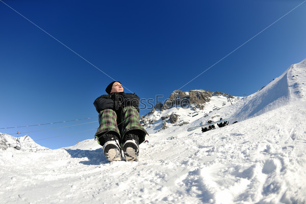 Winter woman ski sport fun travel snow board, stock photo