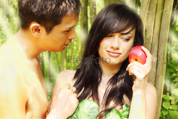 Adam and Eve are going to eat an apple