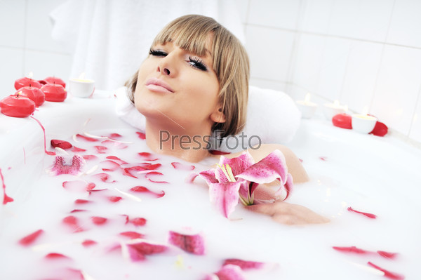 woman bath flower