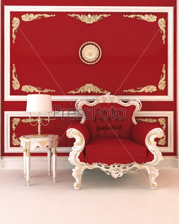 Luxurious armchair in royal red interior