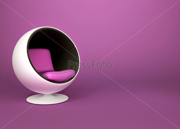 Round minimalism armchair on violet background. Pop art. Art-deco