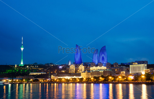 Baku Azerbaijan at Caspian sea-night photo, stock photo