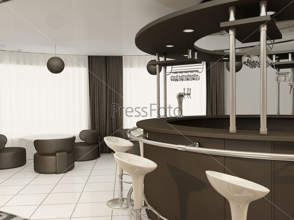 Round bar with chairs in Modern restaurant interior