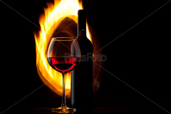 Red wine. Concept with fire.