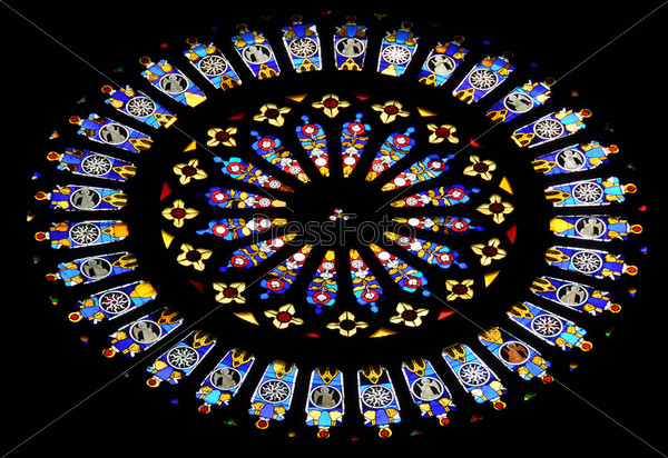 Stained glass window of the renaissance dome of Como at Lake Como in Lombardy, Italy
