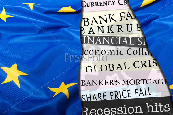 Financial Crisis in Europe - Newsletters Headlines about Financial Crisis With Flag of European Union