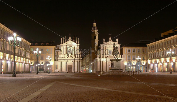 Piazza San Carlo in Turin (Torino) baroque architecture - at night