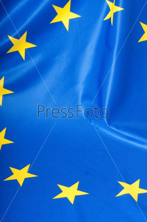 Detail of Silky Flag of Blue European Union EU Flag Drapery