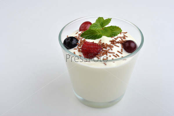 fresh organic nature yogurt and wild fruits with mint