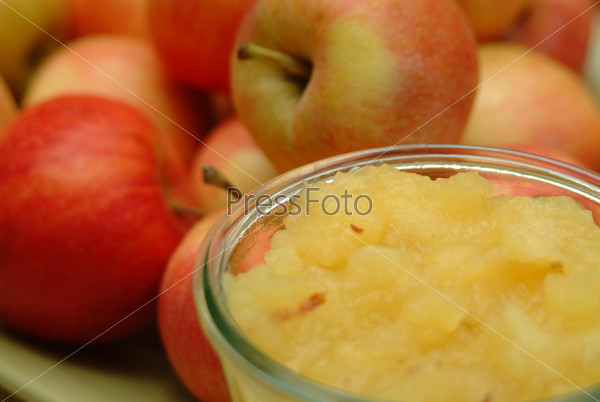 home made organic apple puree in a bowl