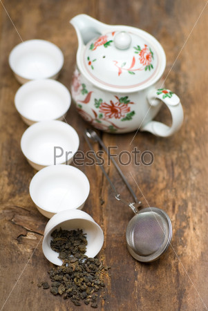 Green chinese tea set, stock photo