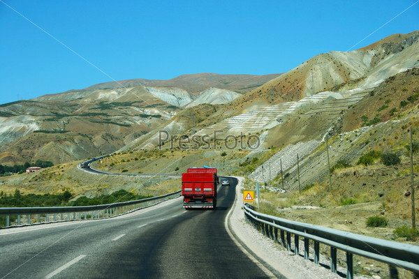Mountain road  with truck and cars in Turkey.