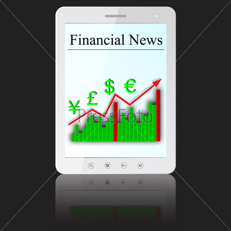 Financial News on white tablet PC computer  isolated on white background.   illustration.