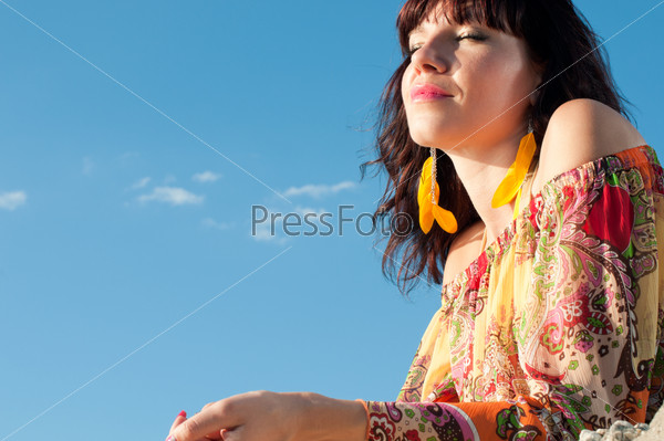 Sweet dreams: young caucasian woman enjoying summer time