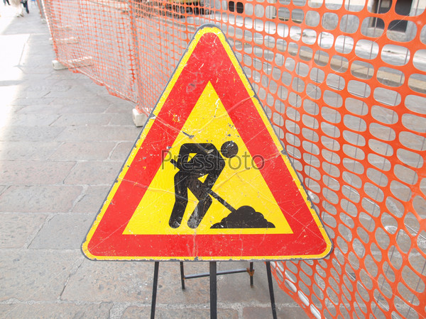 Road works sign for construction works in progress