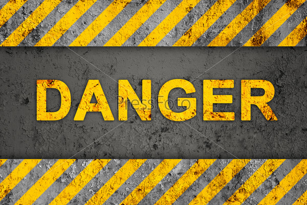 Grunge Black and Orange Pattern with Warning Text Danger, Old Metal Textured, stock photo