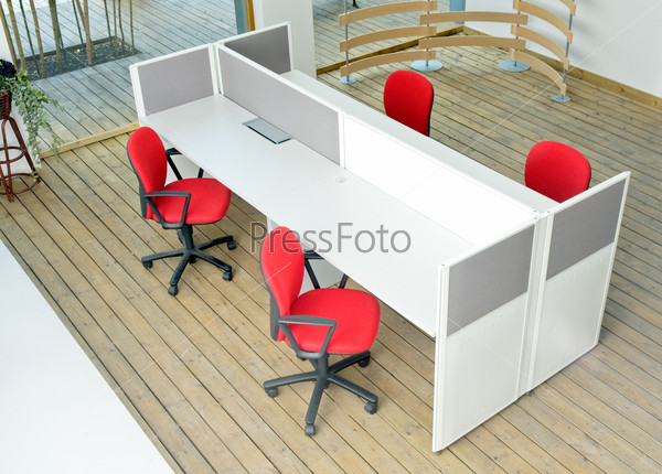 office desks and red chairs cubicle set