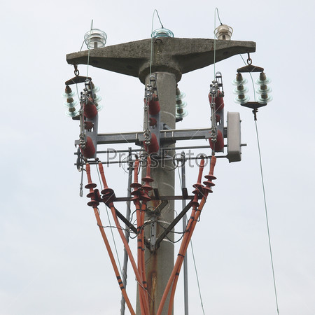 Electric transmission line tower mast with wires