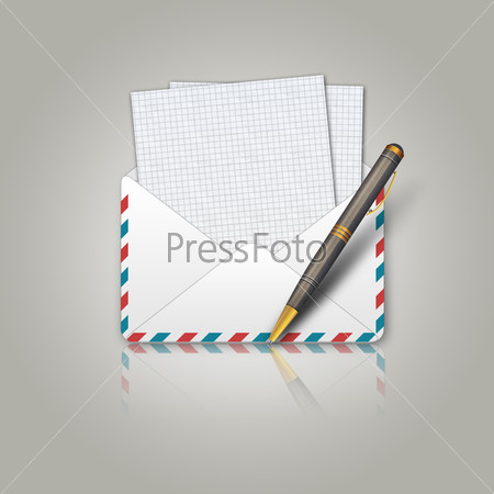 Illustration of postal envelope and pen background.