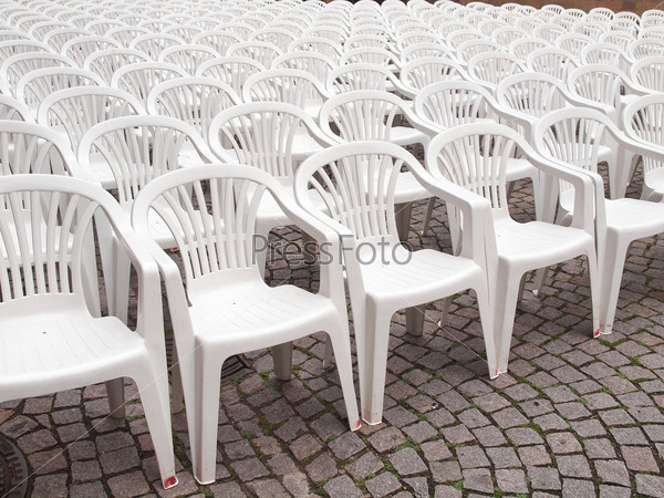 Rows of chairs for outdoor dehors alfresco bar and live gig concert open air events
