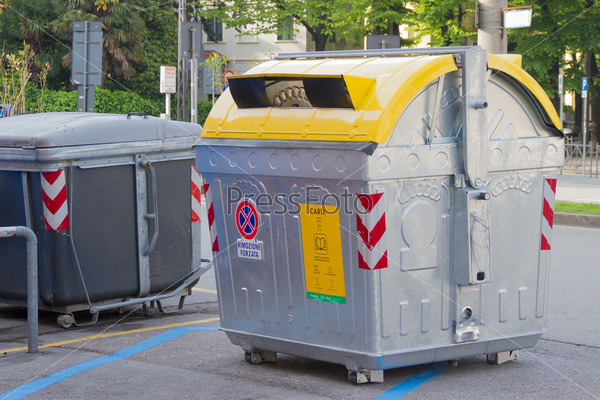 the metal container for garbage on the street in Italy