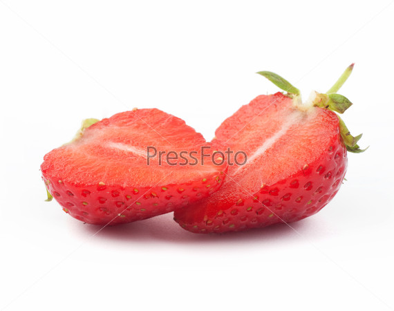 The fresh cut strawberrie on a clear white background