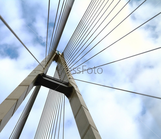 Cable-stayed bridge in the sky, stock photo
