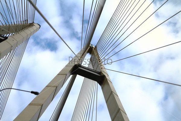Cable-stayed bridge in the sky, stock photo