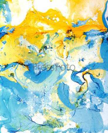 Abstract paint background: blue and yellow patterns. Great for art texture, grunge design, and vintage paper