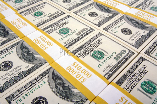 Stacks of Ten Thousand Dollar Piles of One Hundred Dollar Bills