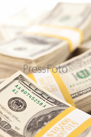 Stacks of Ten Thousand Dollar Piles of One Hundred Dollar Bills.
