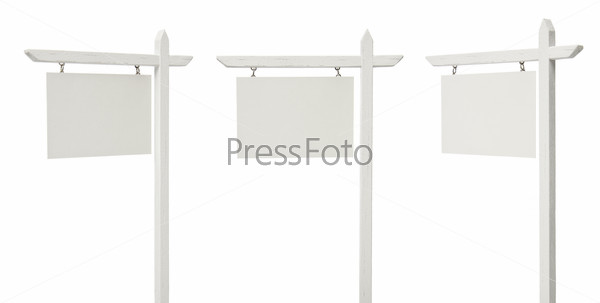 Set of 3 Different Angled Blank Real Estate Signs Isolated on a White Background - XXXL.