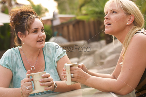 Two Girlfriends Enjoy A Casual Conversation, stock photo