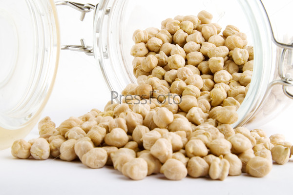 Bulk chick peas in a glass container
