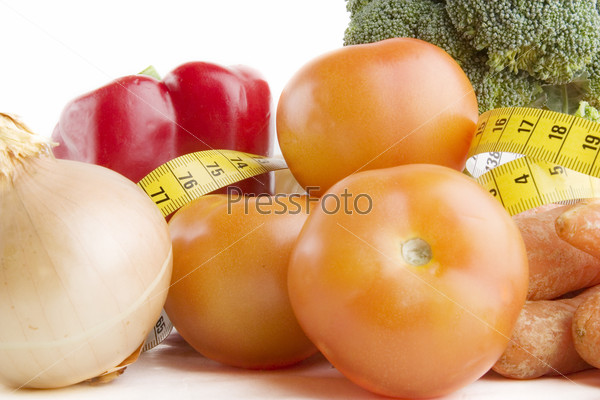 Vegetable group of food with tape measure