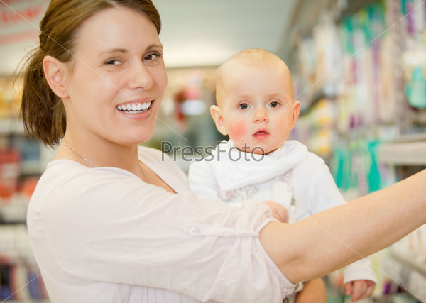 Baby and Mother in Grocery Store